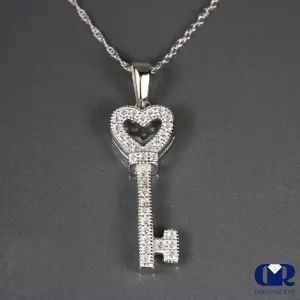 0.16 Ct Heart Shape Key Pendant Necklace 14K Gold With 16" Chain