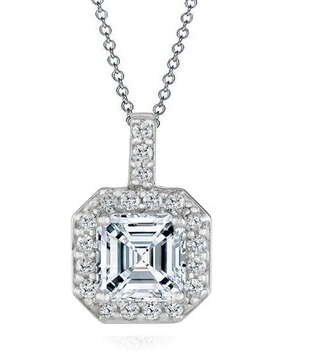 0.75 Carat Asscher Cut White Gold Diamond Halo Pendant