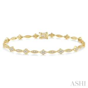 1 1/10 ctw Single Cut Diamond Marquise and Floral Link Bracelet in 10K Yellow Gold