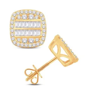 10 KT All Yellow Gold 0.39 Carat Diamond Cushion Earrings