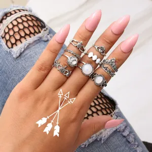 10-Piece Women's Retro Rings with Joints, Alloy Material and Classic Carving