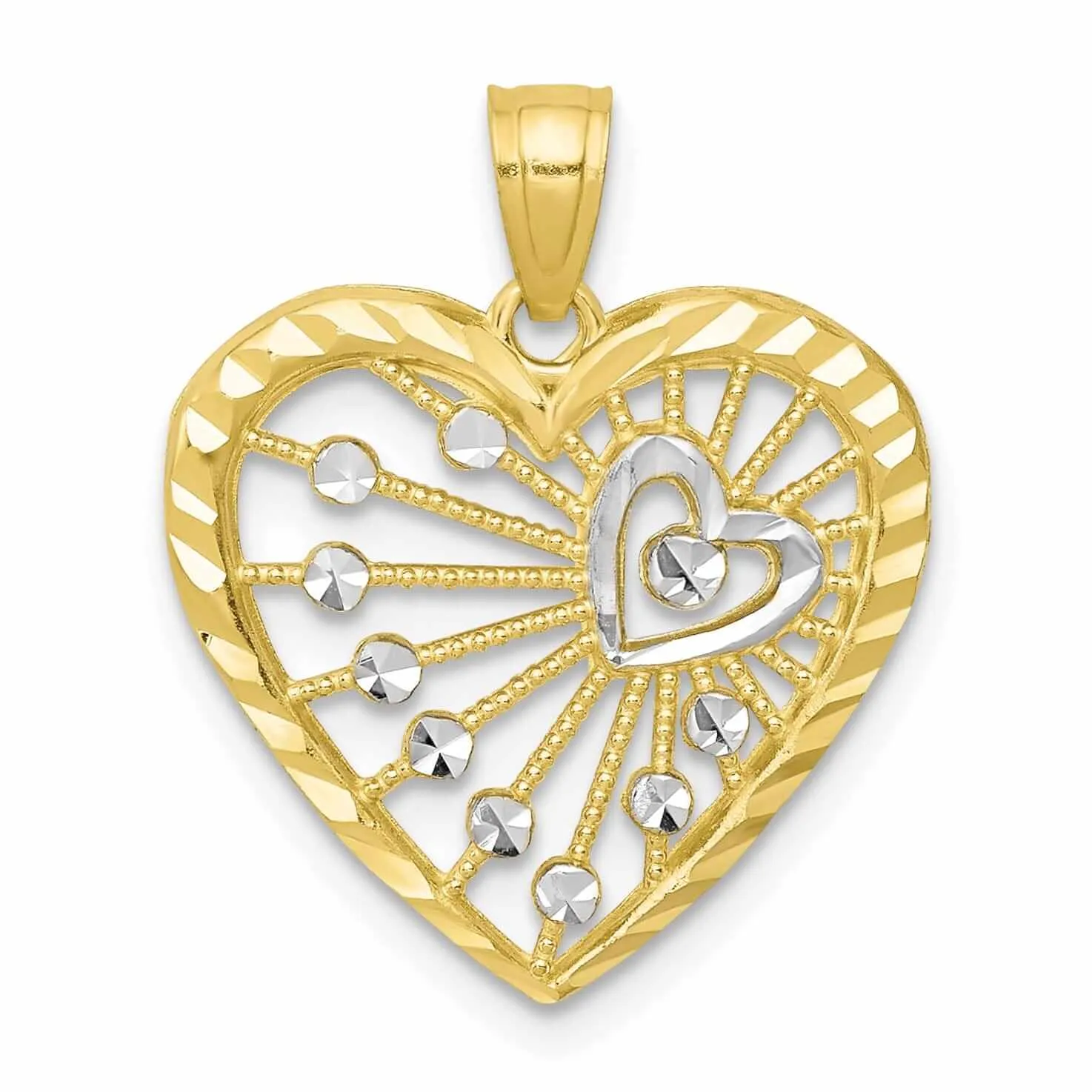 10k Two Tone Gold Multi Circles Heart Pendant