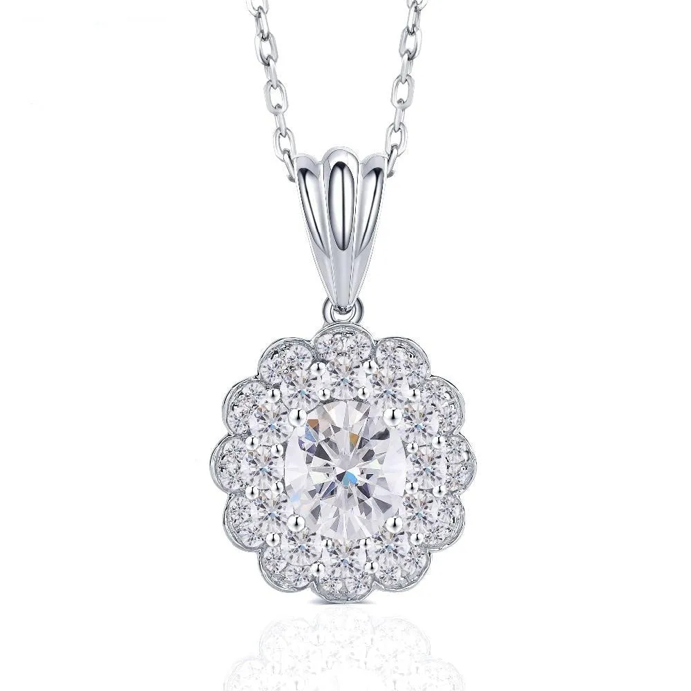 10k White Gold Halo Moissanite Necklace / Pendant 2ctw