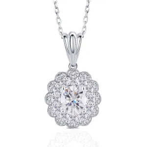 10k White Gold Halo Moissanite Necklace / Pendant 2ctw