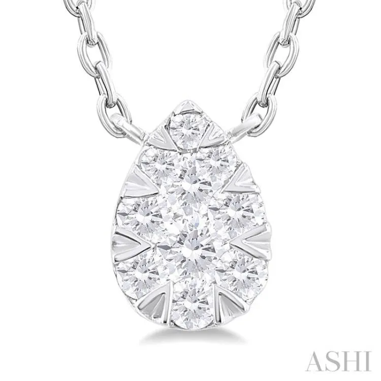 1/10 Ctw Lovebright Petite Pear Shape Round Cut Diamond Fashion Pendant With Chain in 10K White Gold