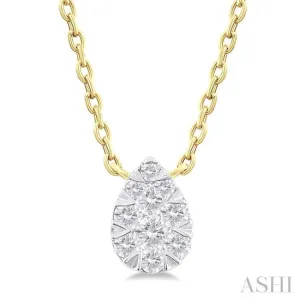 1/10 Ctw Lovebright Petite Pear Shape Round Cut Diamond Fashion Pendant With Chain in 10K Yellow Gold