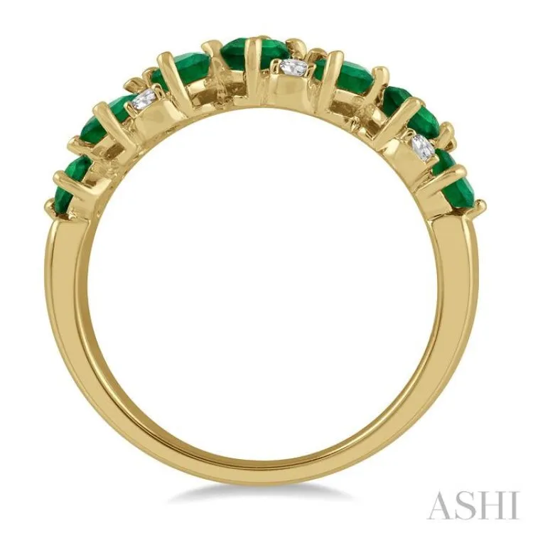 1/10 ctw Pear and Oval Shape 4X3MM Emerald and Round Cut Diamond Precious Band in 14K Yellow Gold