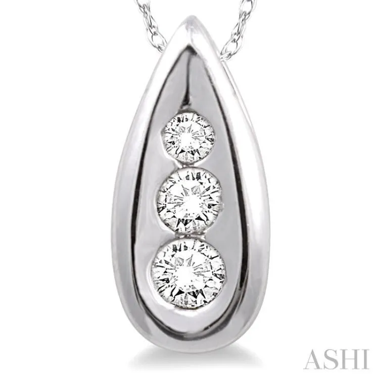 1/10 Ctw Pear Shape Round Cut Diamond Pendant in 14K White Gold with Chain