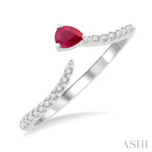 1/10 ctw Petite 4X3MM Pear Cut Ruby and Round Cut Diamond Precious Fashion Ring in 10K White Gold