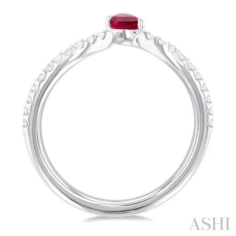 1/10 ctw Petite 4X3MM Pear Cut Ruby and Round Cut Diamond Precious Fashion Ring in 10K White Gold