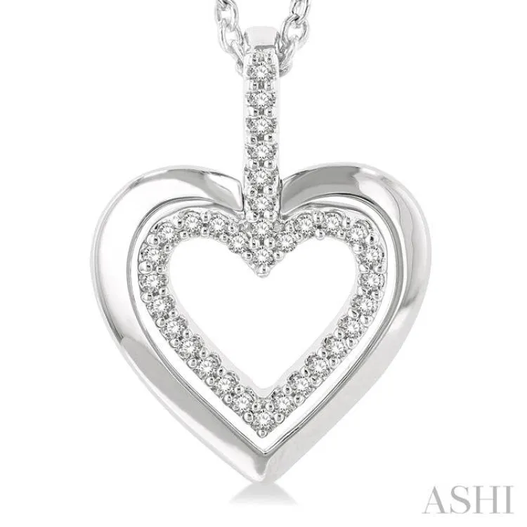 1/10 ctw Petite Twin Heart Round Cut Diamond Fashion Pendant With Chain in 10K White Gold