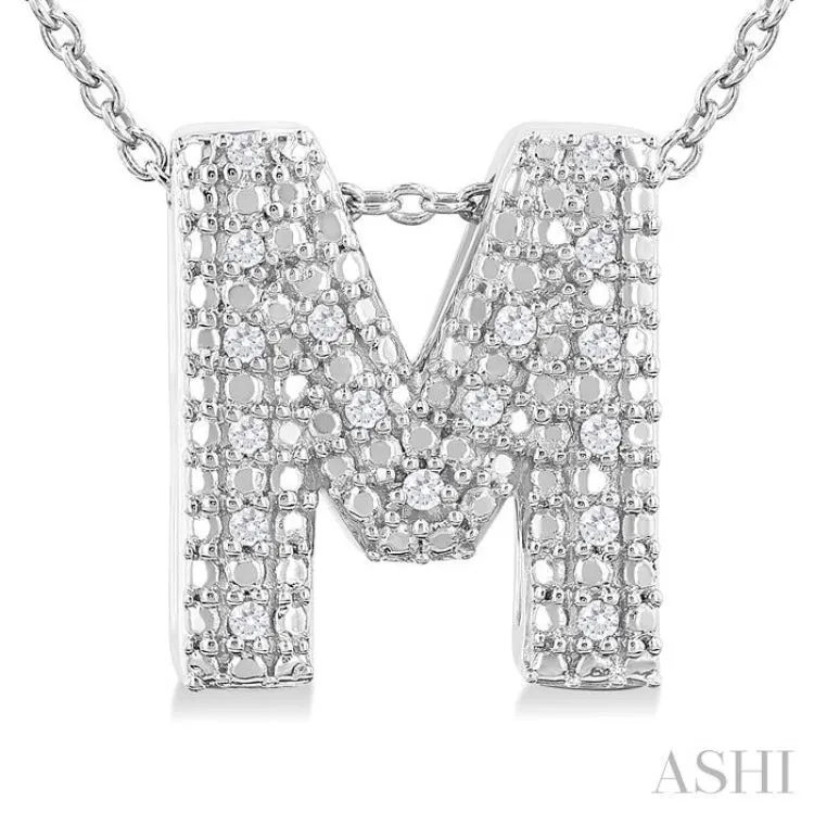 1/20 Ctw Bubble Accent Initial 'M' Round Cut Diamond Fashion Pendant With Chain in Sterling Silver