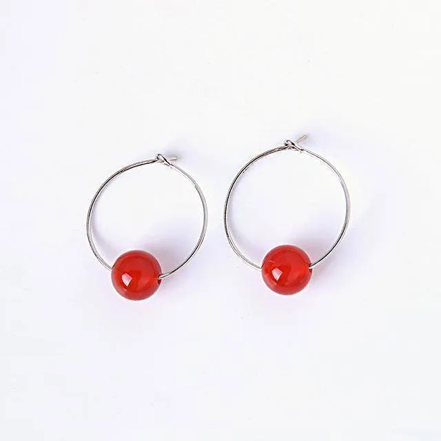 14 Colors, Natural Stone Hoop Earrings Beaded 2CM Earring