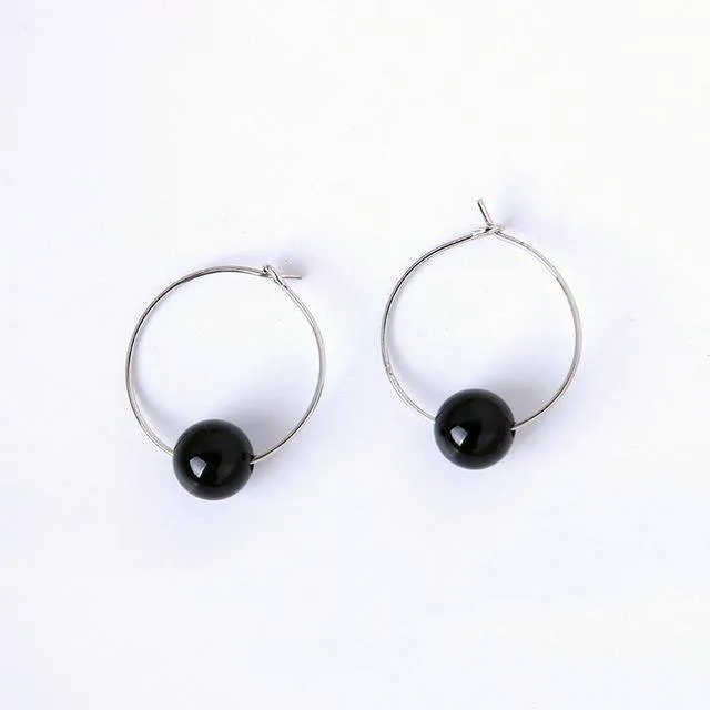 14 Colors, Natural Stone Hoop Earrings Beaded 2CM Earring