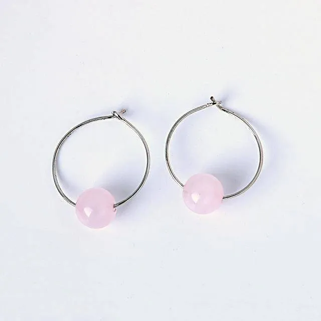 14 Colors, Natural Stone Hoop Earrings Beaded 2CM Earring