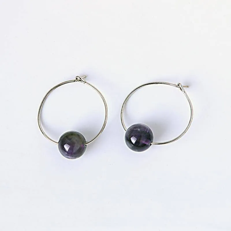 14 Colors, Natural Stone Hoop Earrings Beaded 2CM Earring