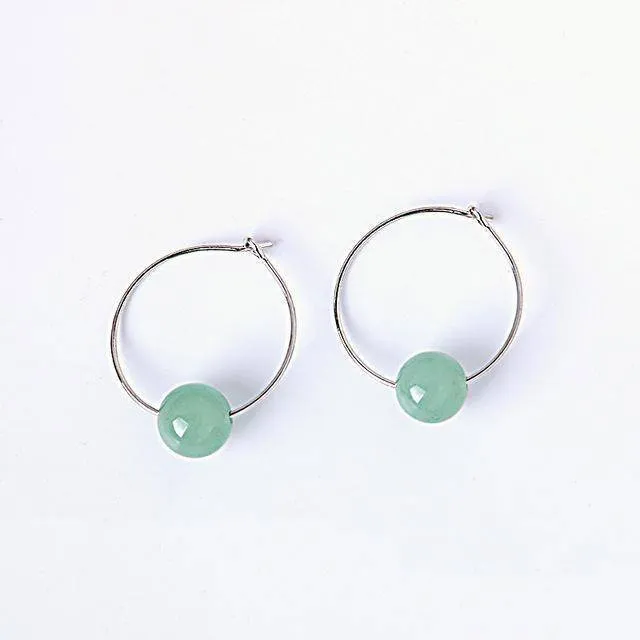 14 Colors, Natural Stone Hoop Earrings Beaded 2CM Earring