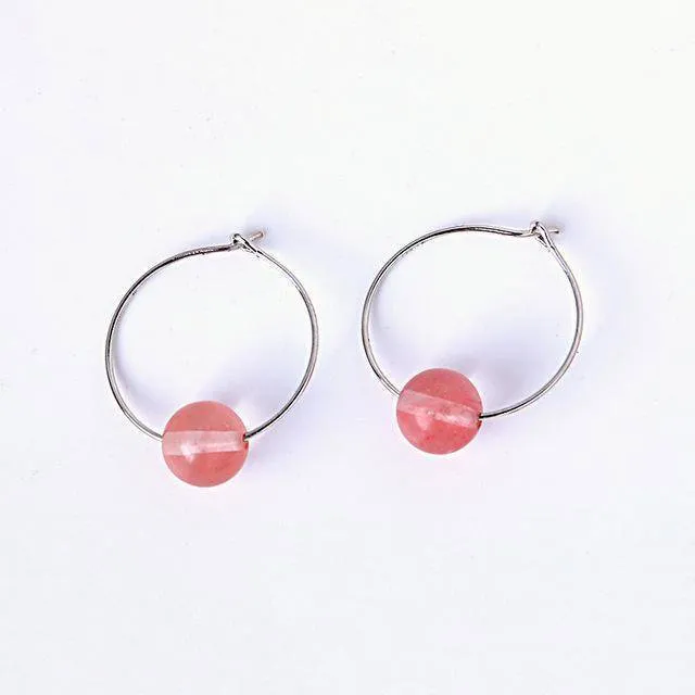 14 Colors, Natural Stone Hoop Earrings Beaded 2CM Earring