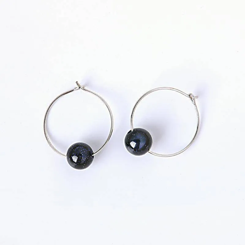 14 Colors, Natural Stone Hoop Earrings Beaded 2CM Earring