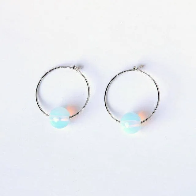 14 Colors, Natural Stone Hoop Earrings Beaded 2CM Earring