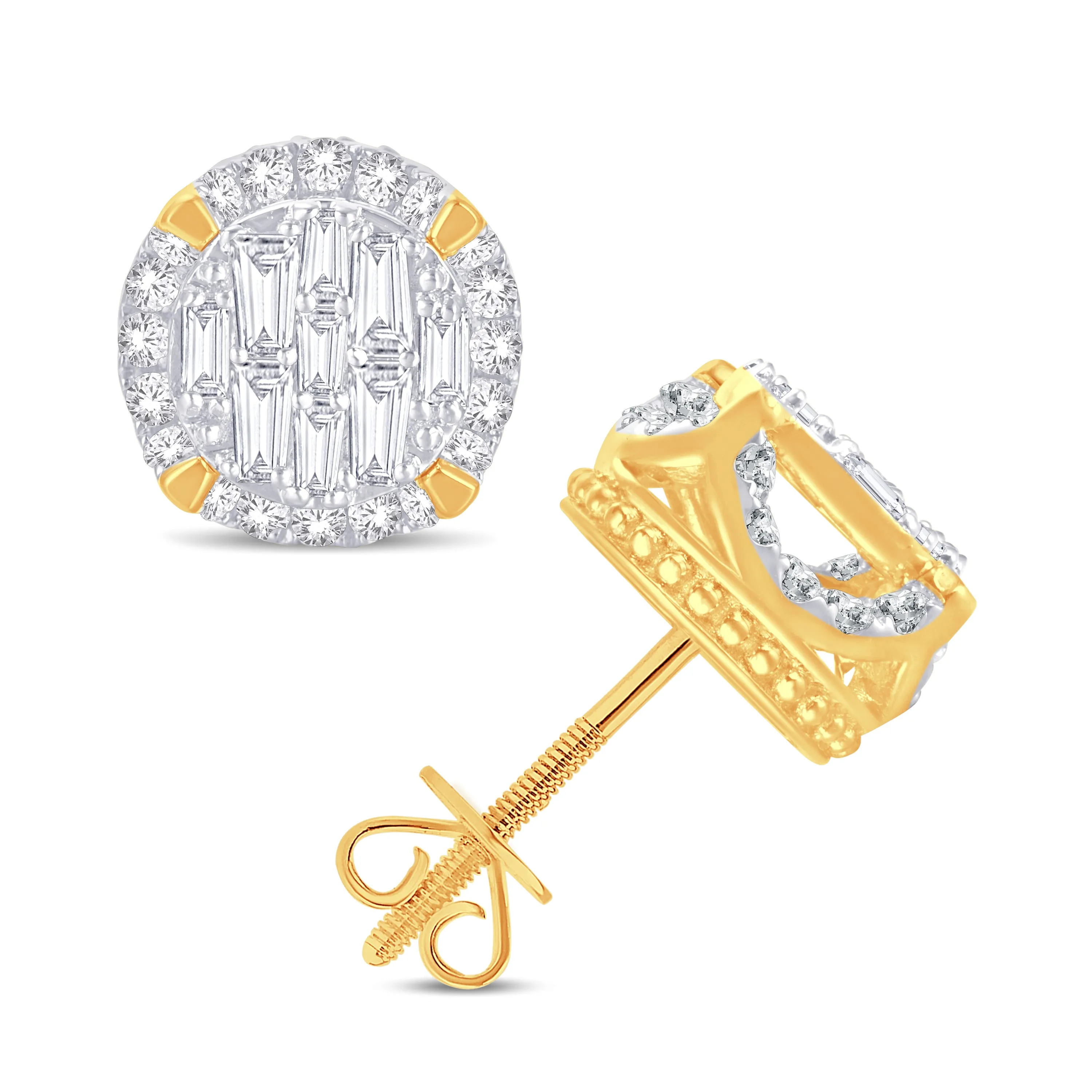 14 Karat Yellow Gold 0.66 Carat Diamond Round Earrings