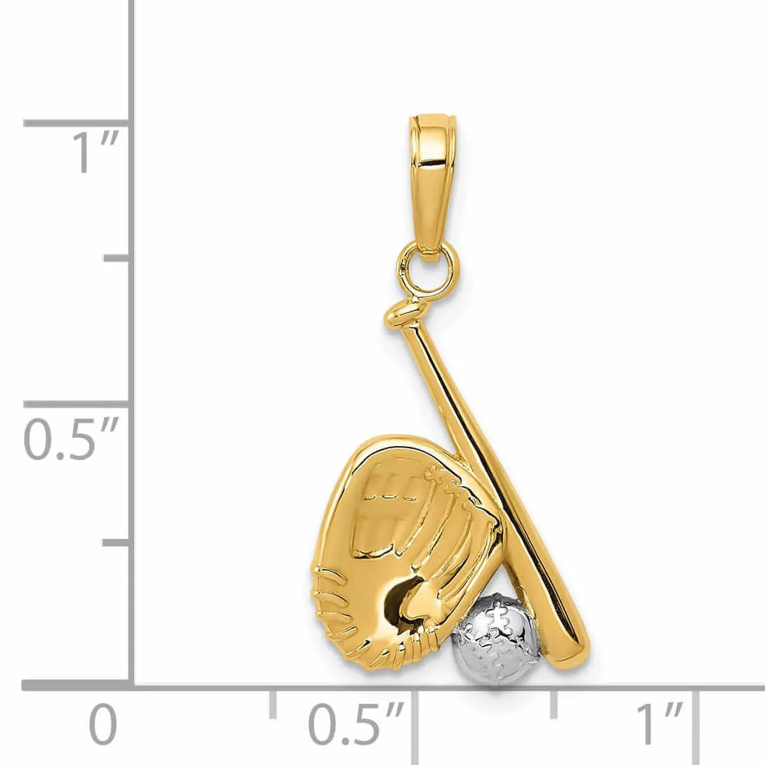 14 Two Tone Gold Baseball Bat and Glove Pendant