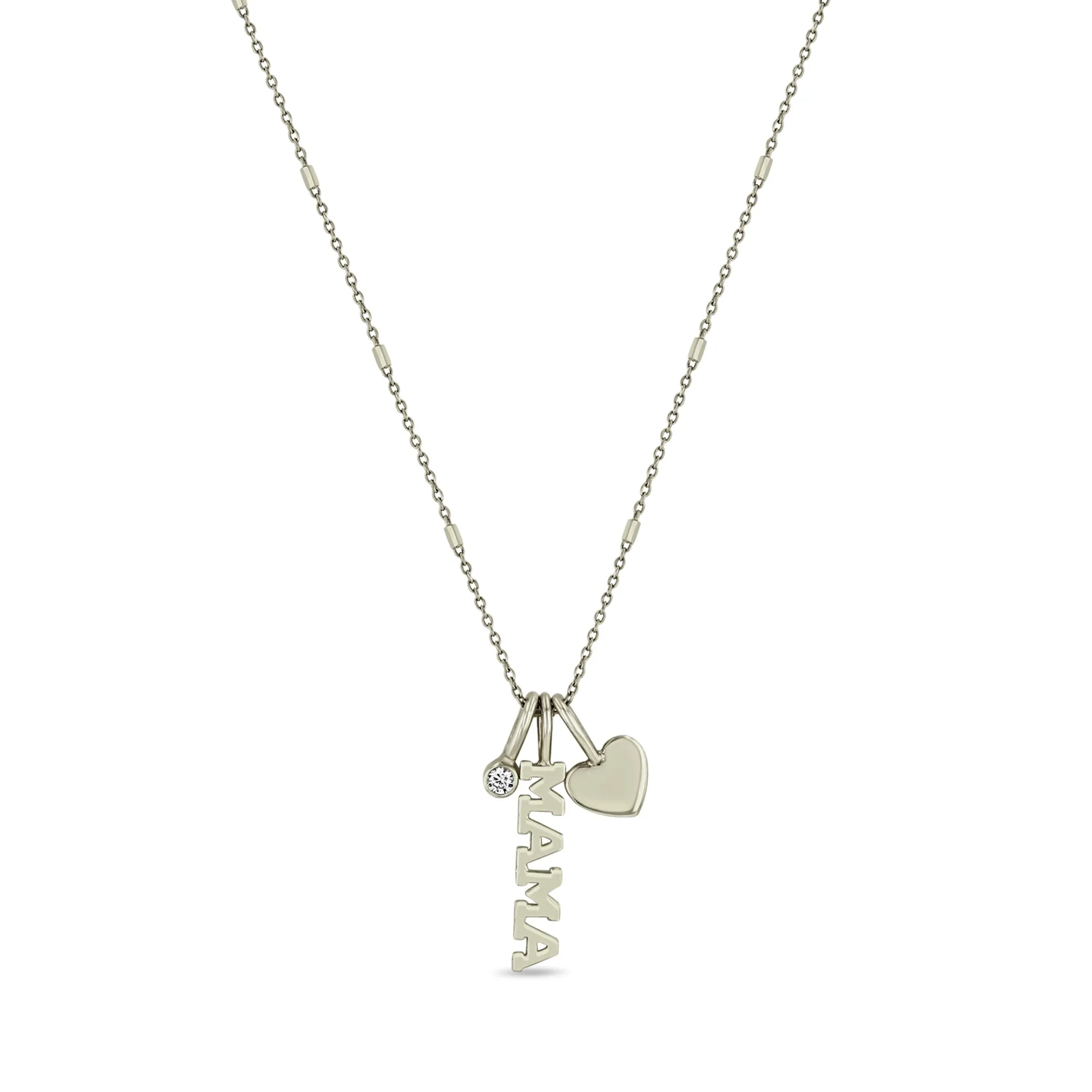 14k MAMA Charm Necklace with Heart & Personalized Birthstone