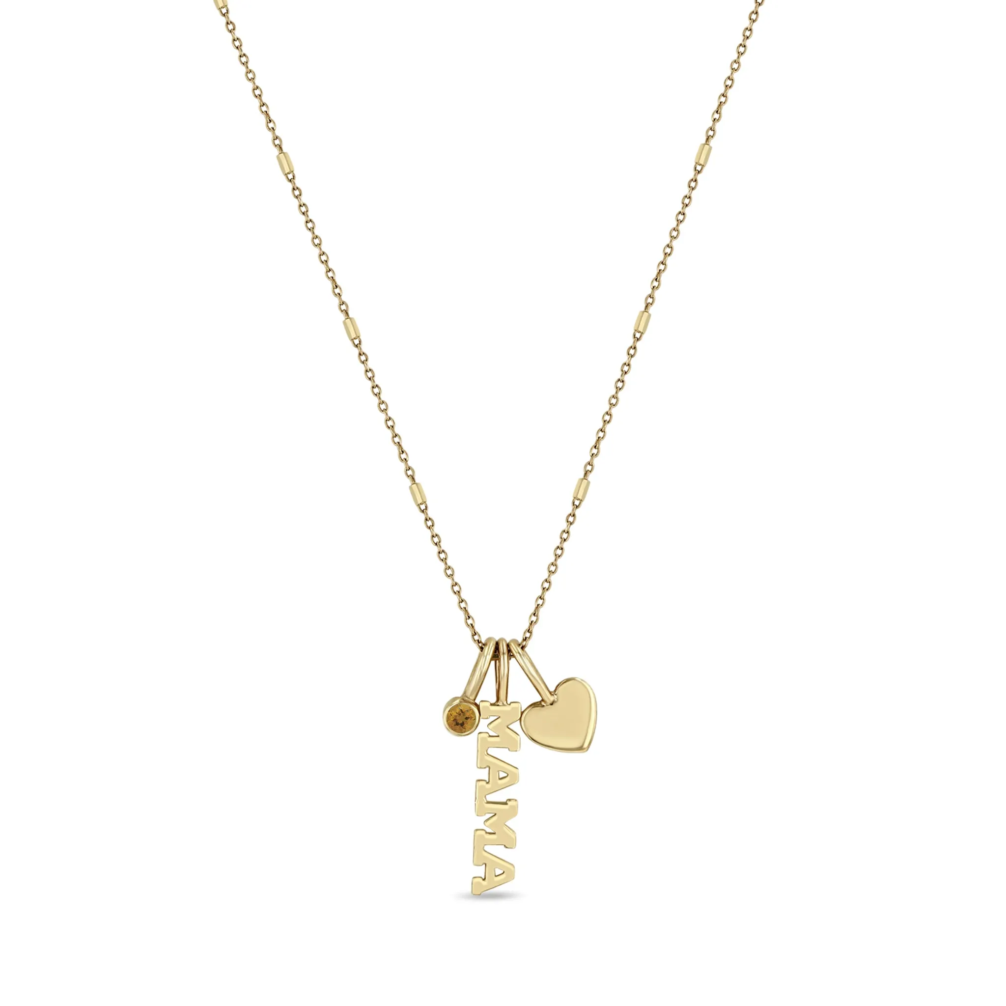 14k MAMA Charm Necklace with Heart & Personalized Birthstone