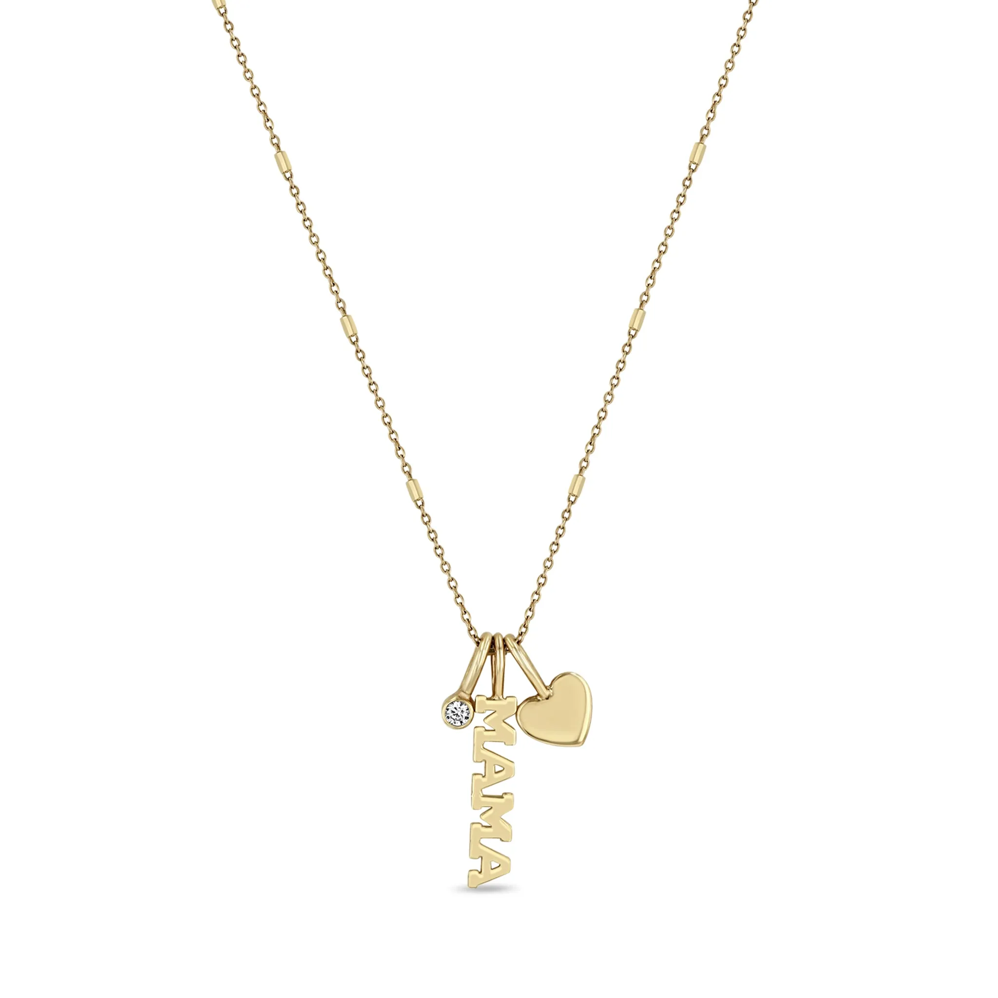 14k MAMA Charm Necklace with Heart & Personalized Birthstone