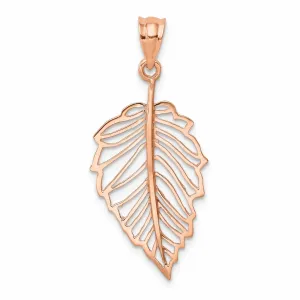 14K Rose Gold Open Back Casted Solid Polished Finish Leaf Charm Pendant