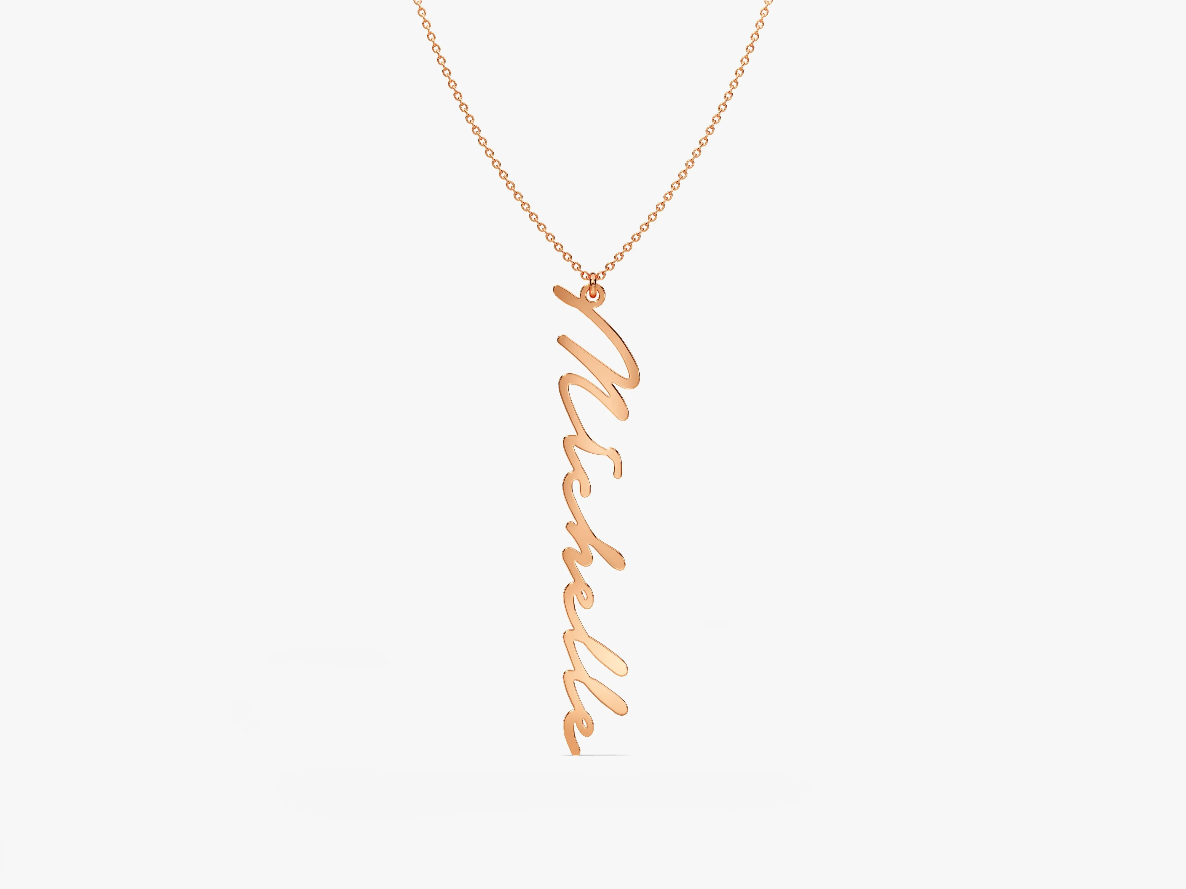 14k Solid Gold Cursive Font Vertical Name Necklace