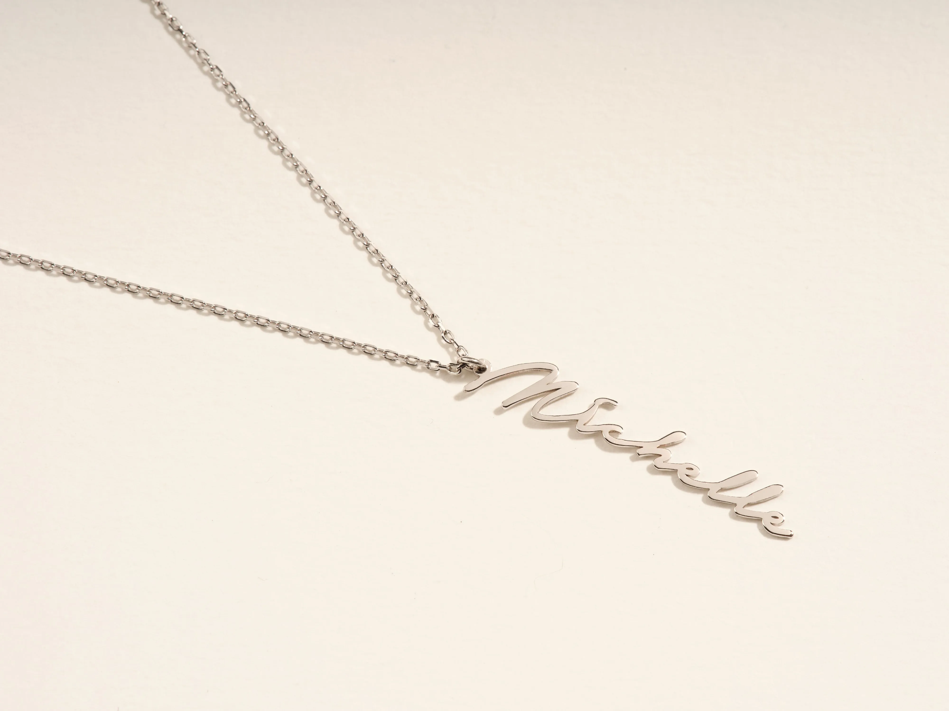 14k Solid Gold Cursive Font Vertical Name Necklace