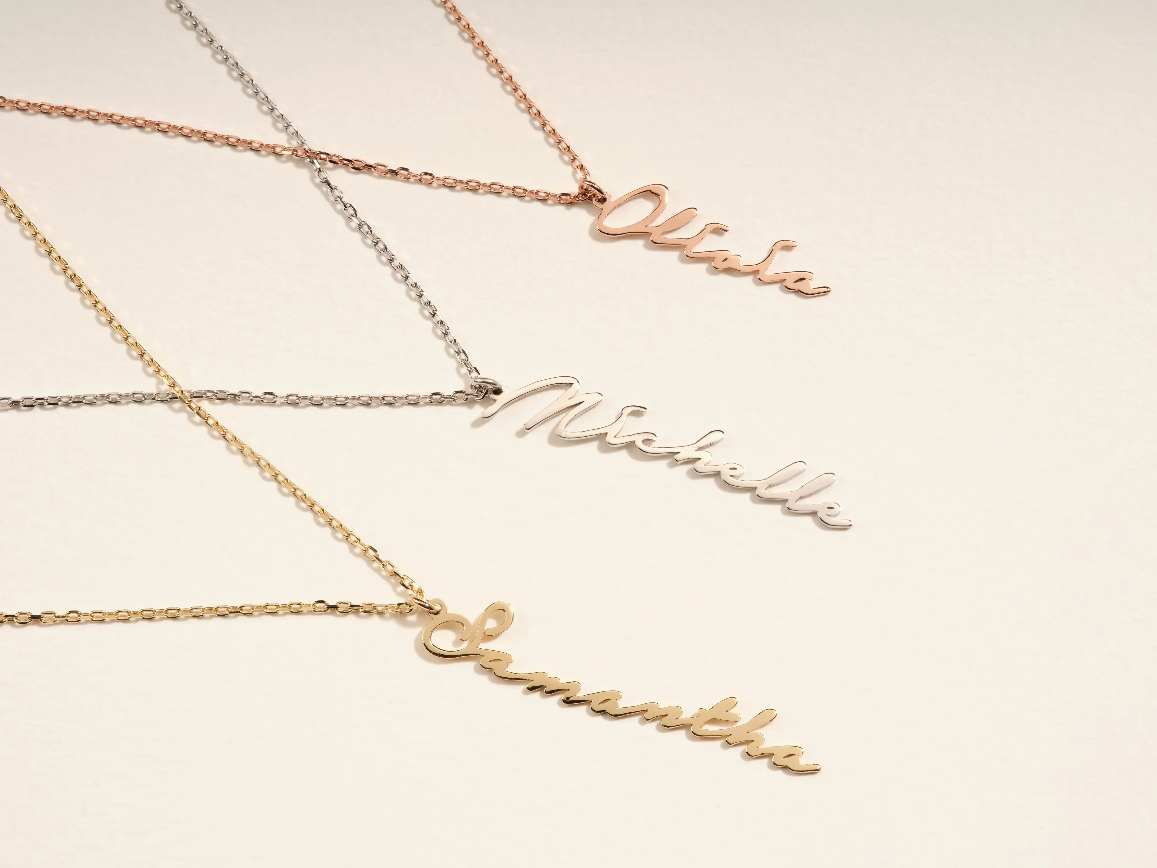 14k Solid Gold Cursive Font Vertical Name Necklace