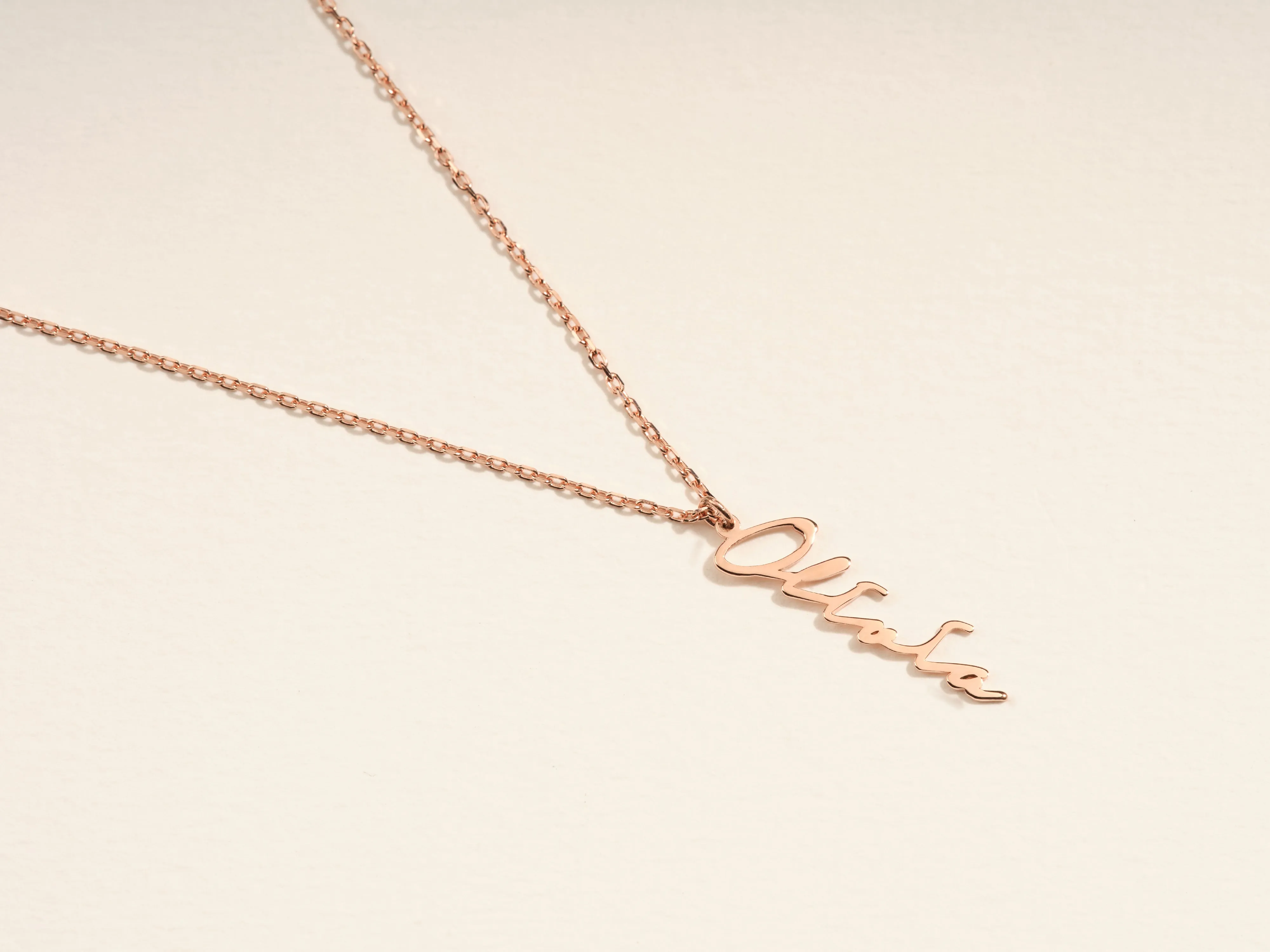 14k Solid Gold Cursive Font Vertical Name Necklace