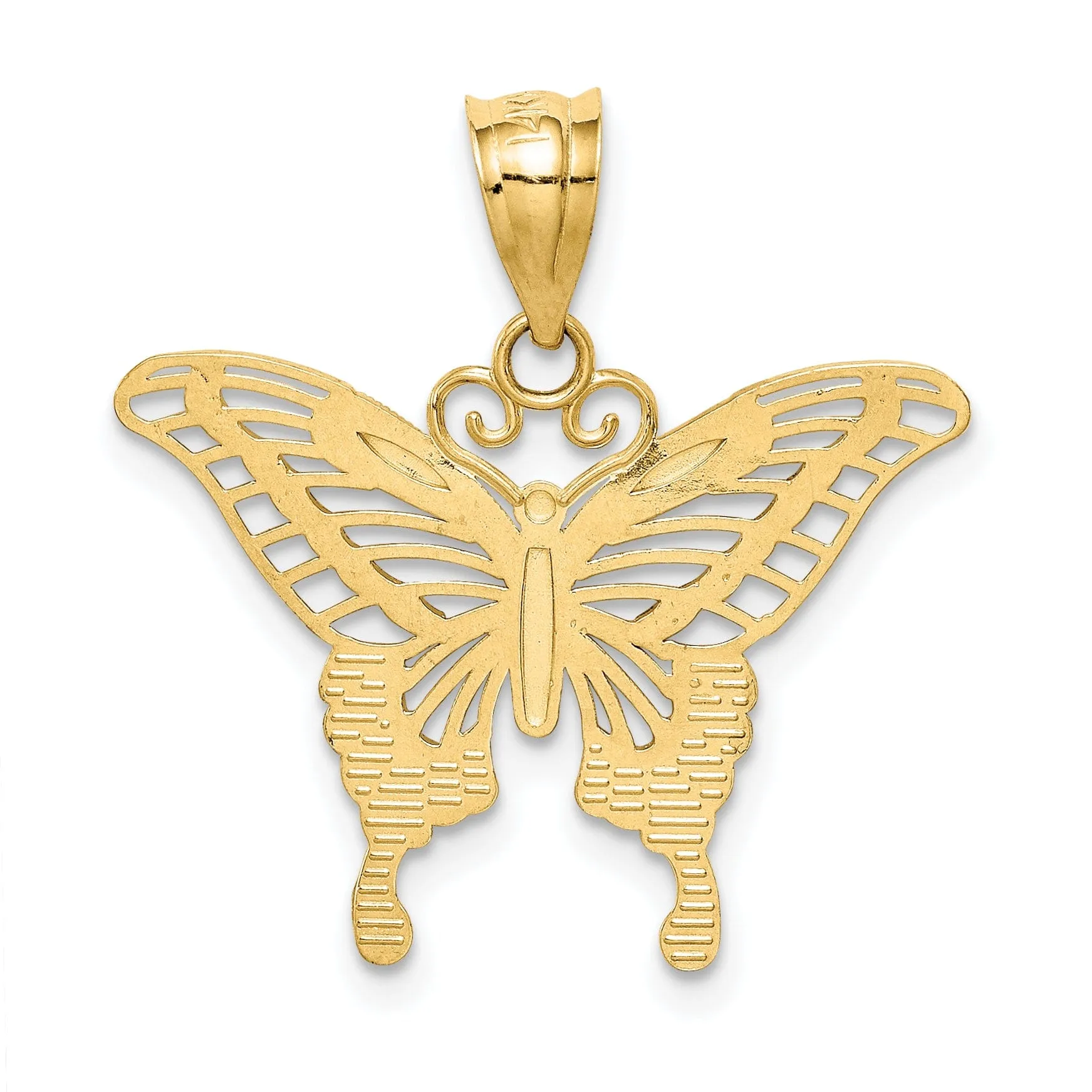 14k Two-tone Gold Casted Open Back Solid Diamond-cut Polished Finish Butterfly Charm Pendant