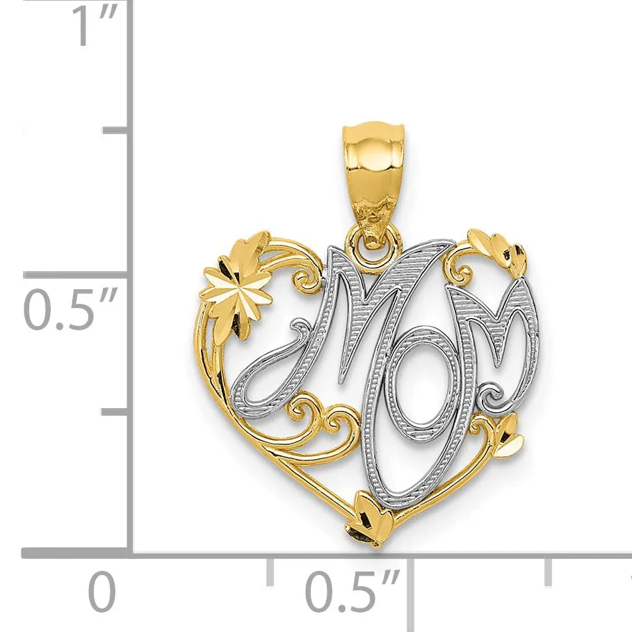 14k Two Tone Gold Mom Charm Pendant