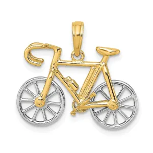 14k Two Tone Gold Polished Finish 3-Dimensional Moveable Ten Speed Bicycle Charm Pendant