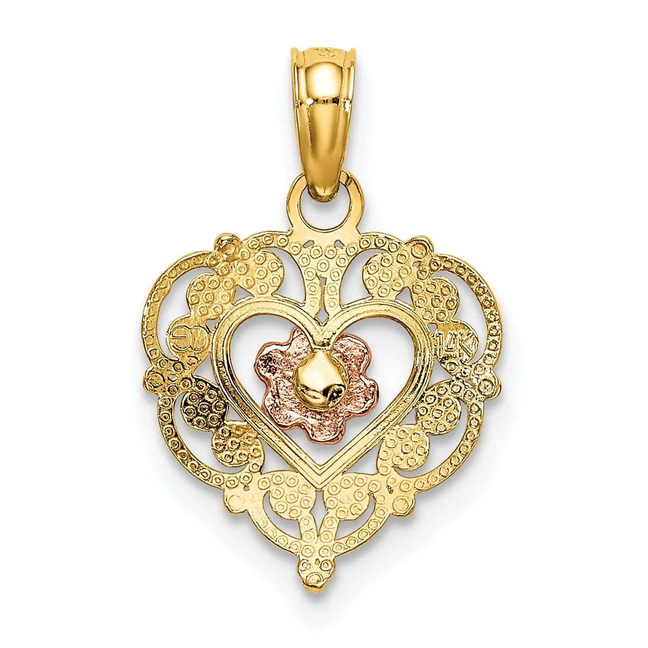 14K Two Tone Gold Rose Heart Pendant