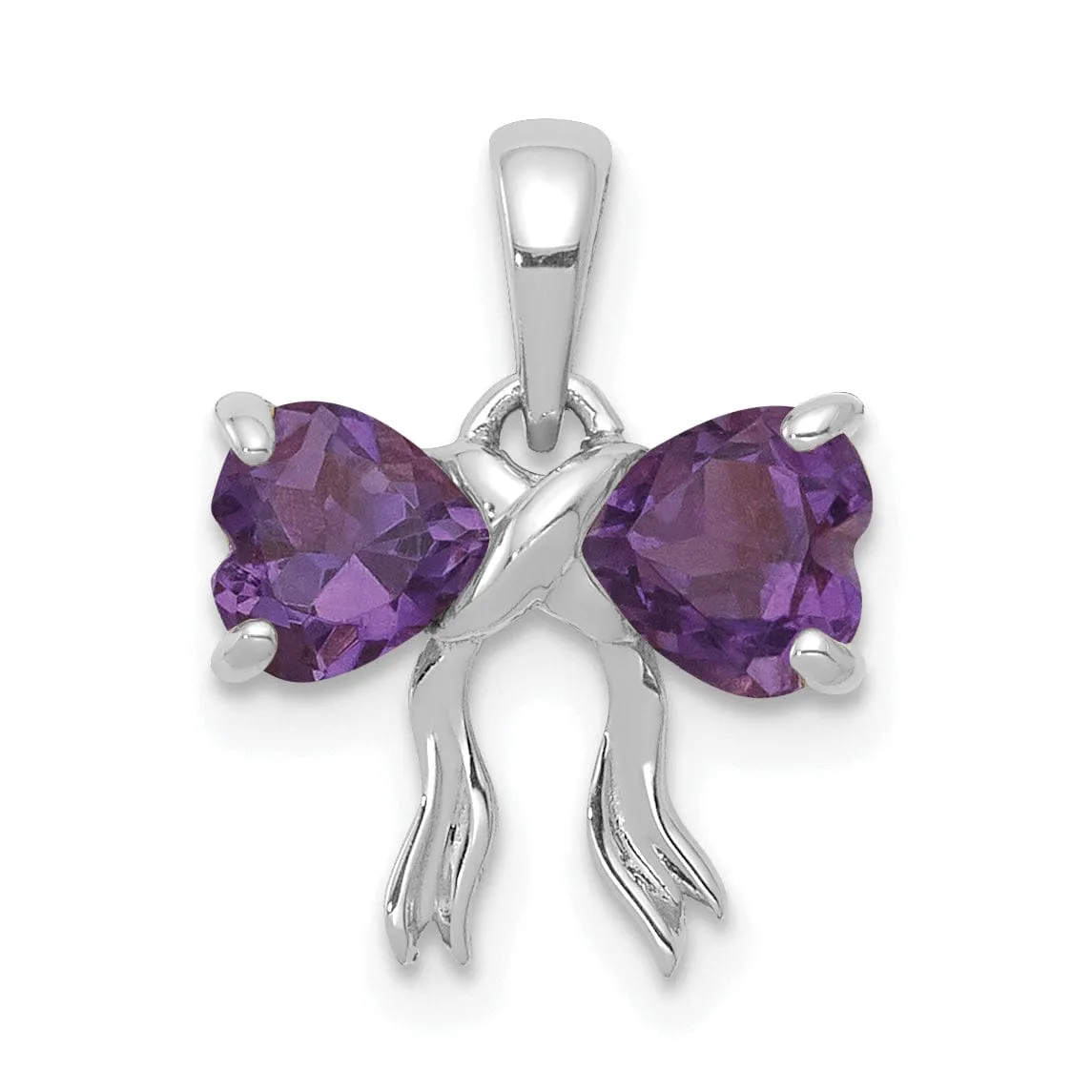 14k White Gold Amethyst Birthstone Bow Pendant