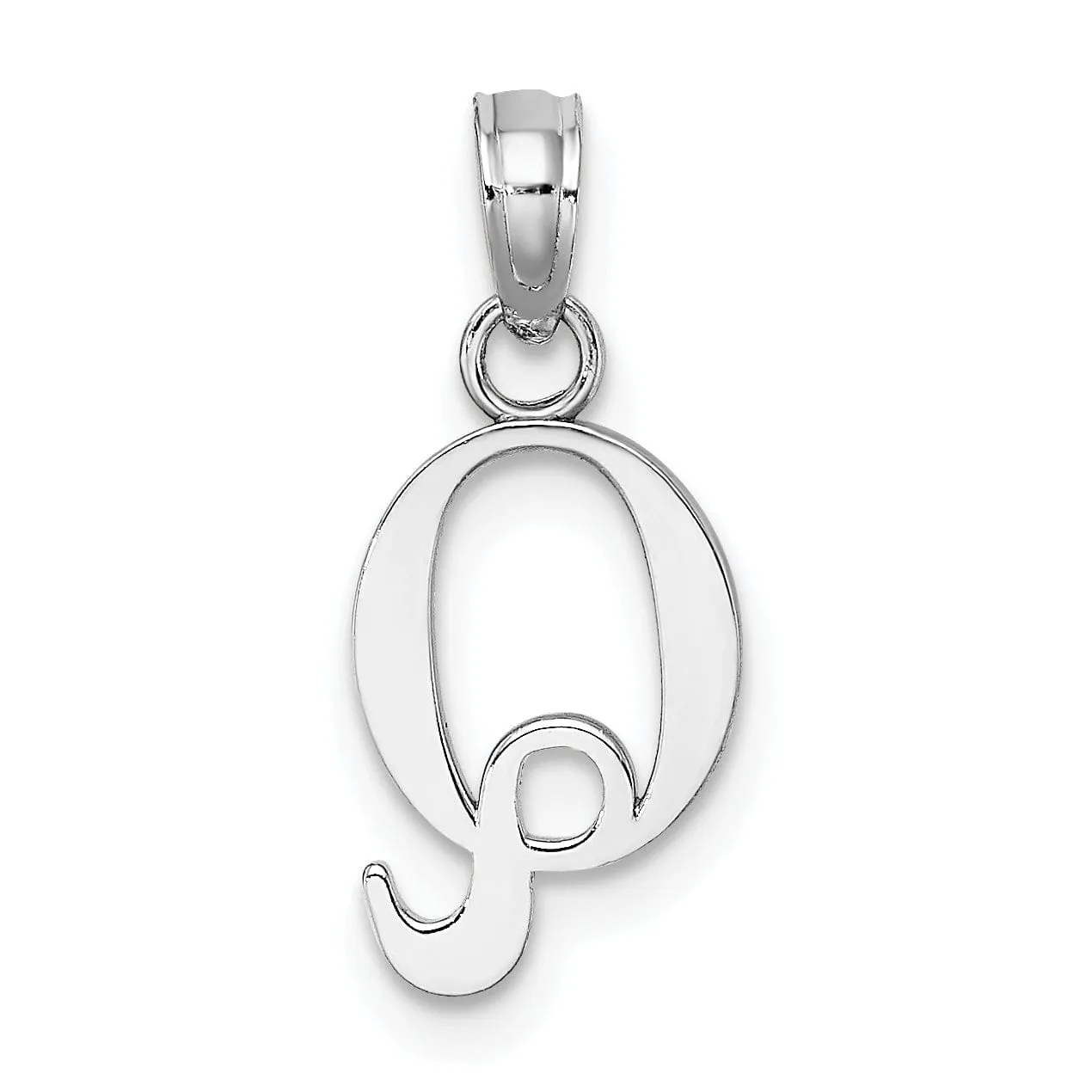 14K White Gold Block Design Small Letter Q Initial Charm Pendant