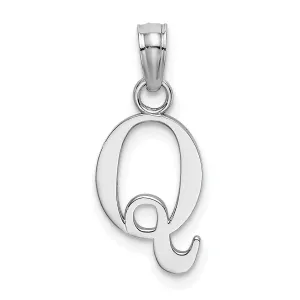 14K White Gold Block Design Small Letter Q Initial Charm Pendant