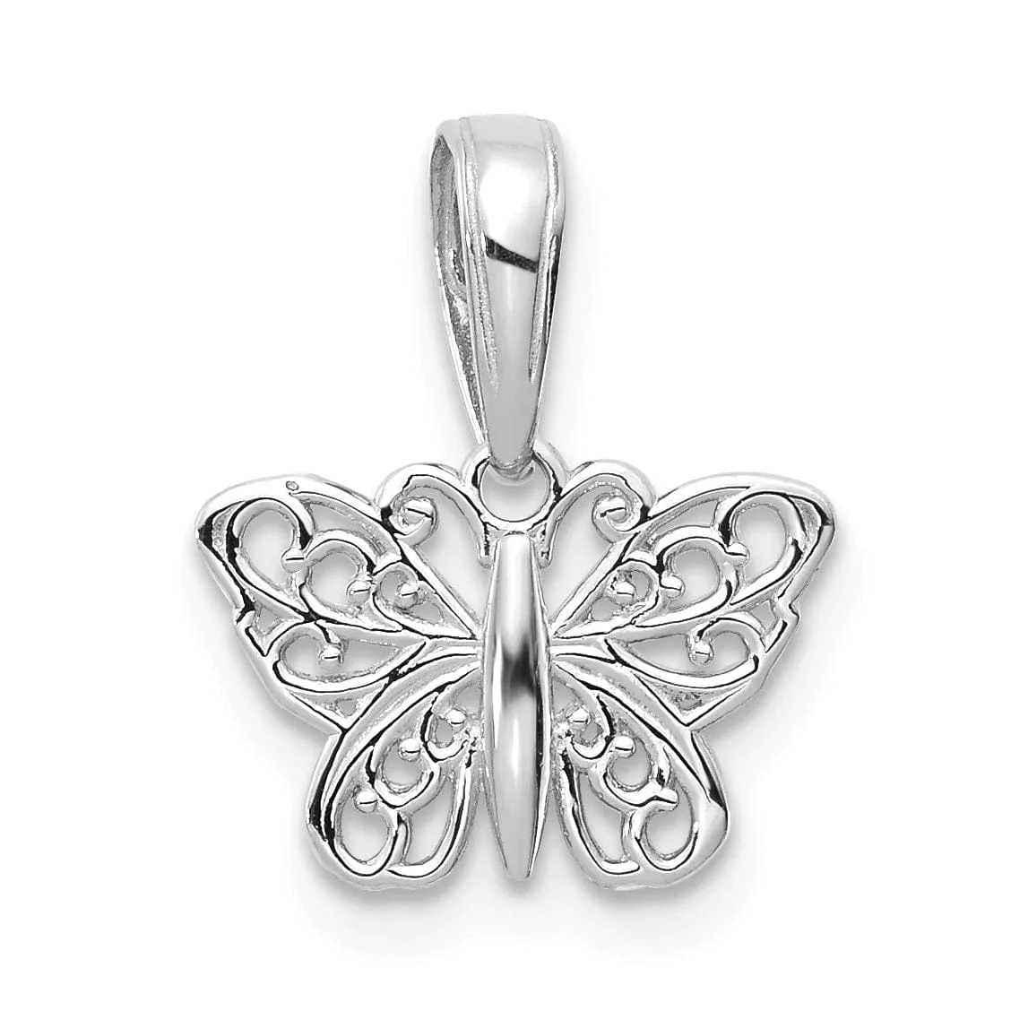 14k White Gold  Casted Solid Polished Finish Filigree Butterfly Charm Pendant