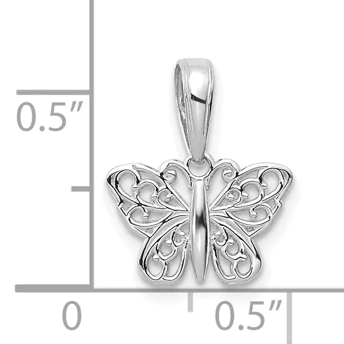 14k White Gold  Casted Solid Polished Finish Filigree Butterfly Charm Pendant