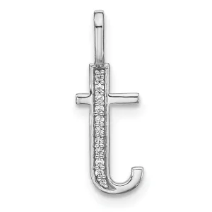 14K White Gold Diamond 0.038-CT Lower Case Style T Initial Charm Pendant