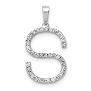 14K White Gold Diamond 0.148-CT Block Letter S Initial Charm Pendant