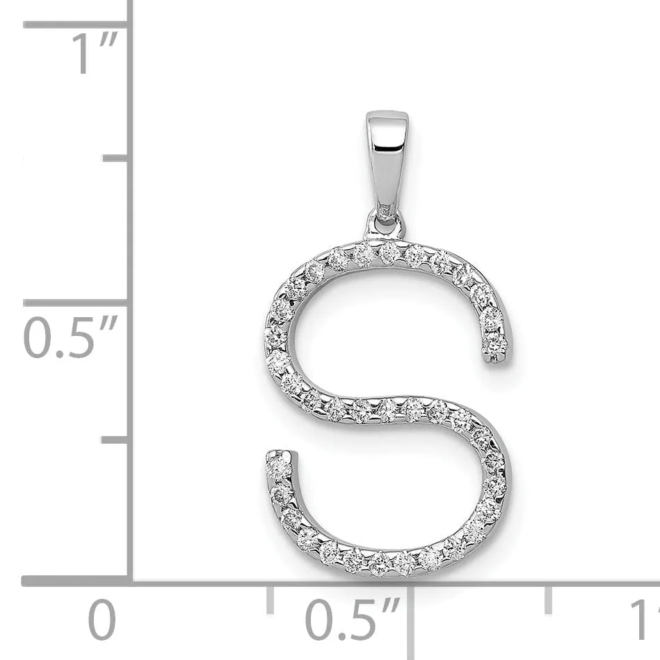 14K White Gold Diamond 0.148-CT Block Letter S Initial Charm Pendant