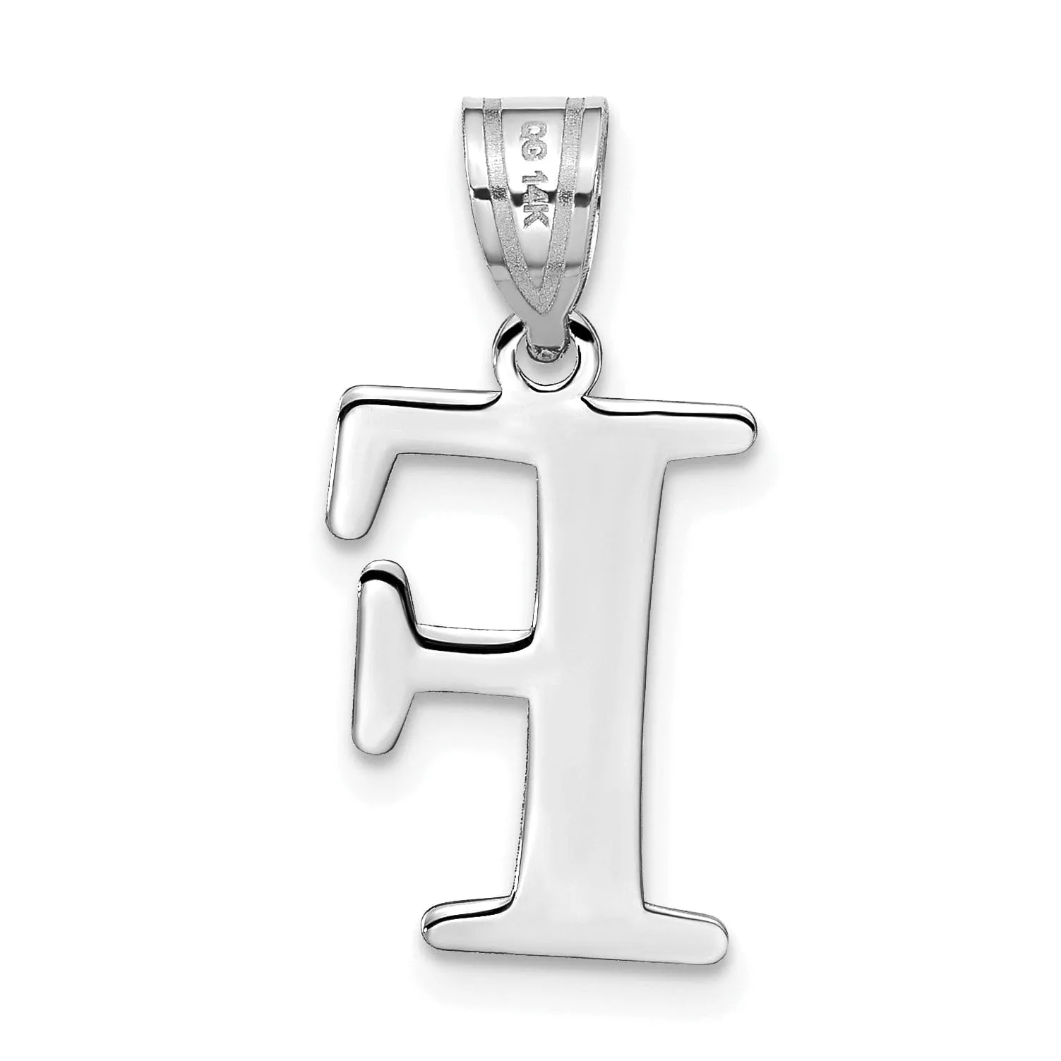 14k White Gold Etched Finish Block Letter F Initial Design Pendant