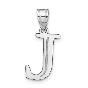 14k White Gold Etched Finish Block Letter J Initial Design Pendant