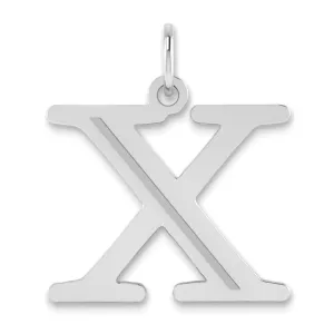 14k White Gold Etched Finish Block Letter X Initial Design Pendant