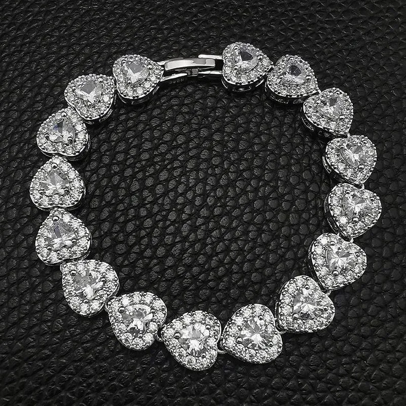 14K White Gold Filled Heart Diamond Bracelet